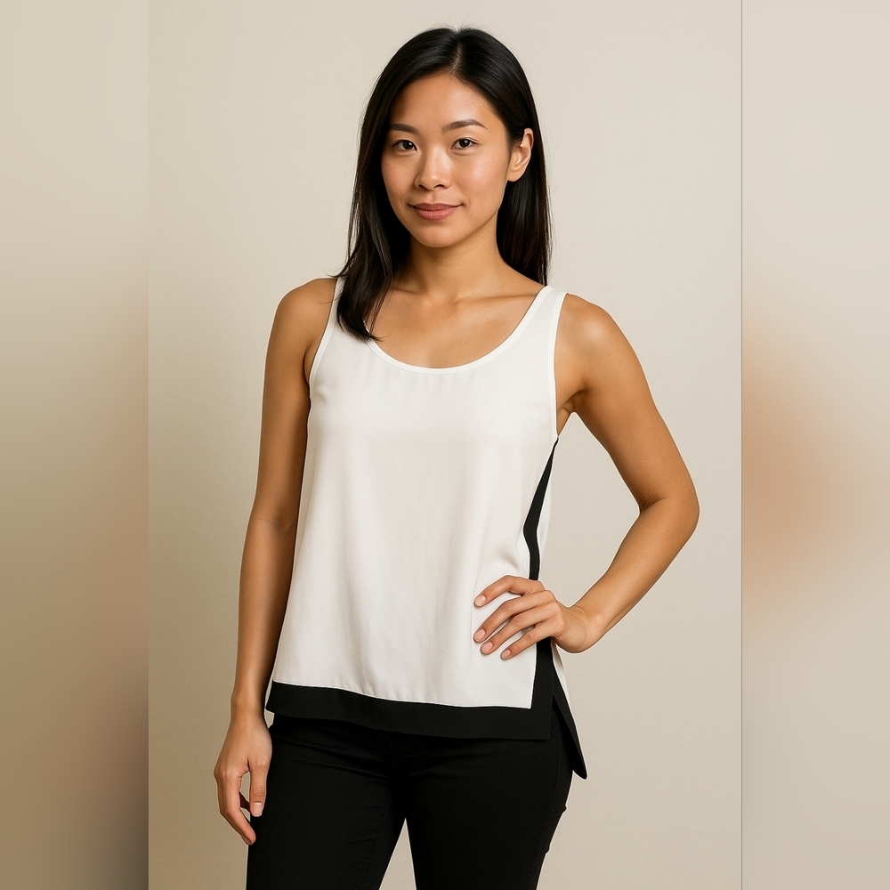 Express Black White Sleeveless Blouse Medium Layered Colorblock Top